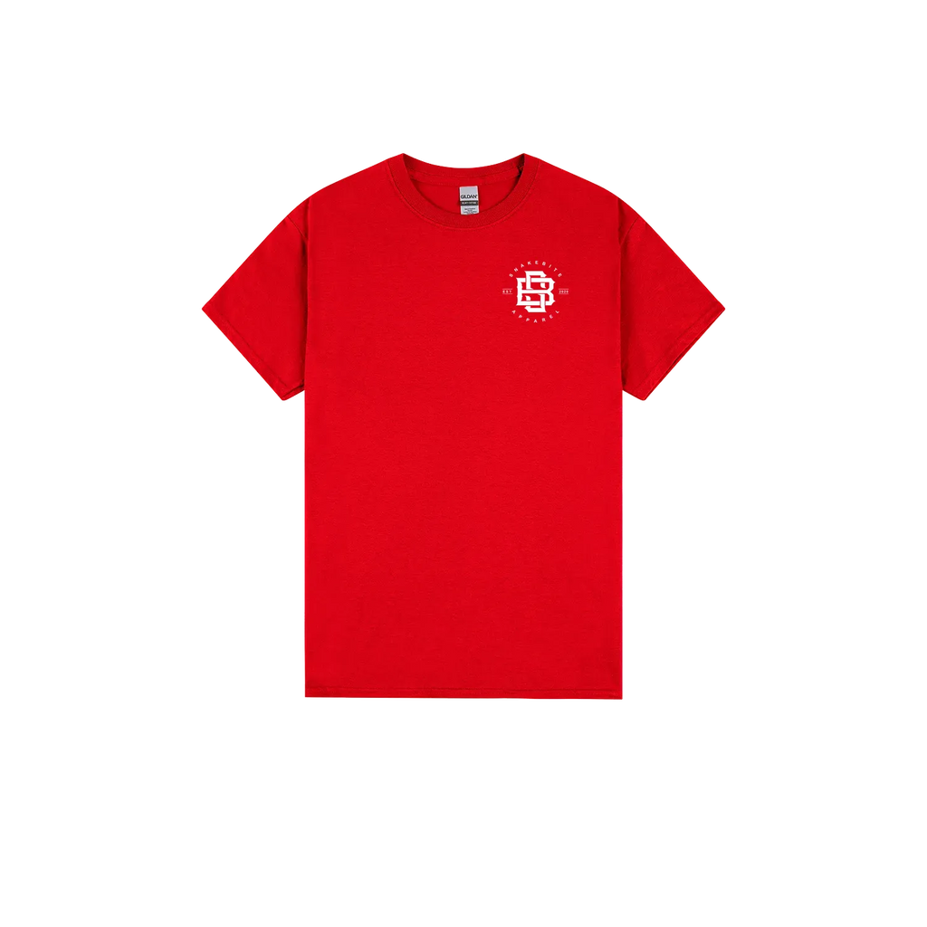 Red front flat lay