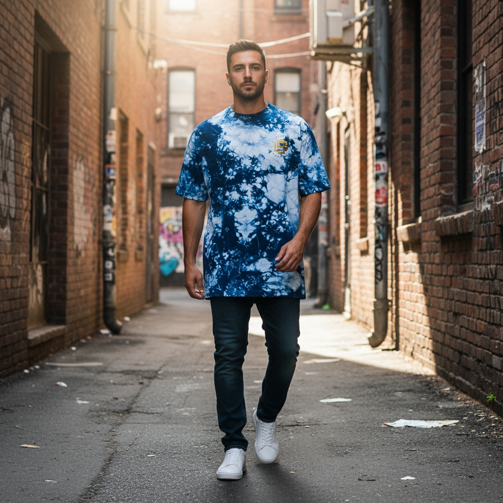 Premium Oversized Blue & White Tide Tie Shirt